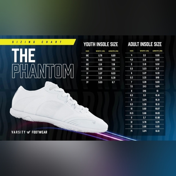 Varsity Spirit Phantom Cheer Shoes Ultra Lightweight Superior Grip In White 10 - Picture 15 of 16